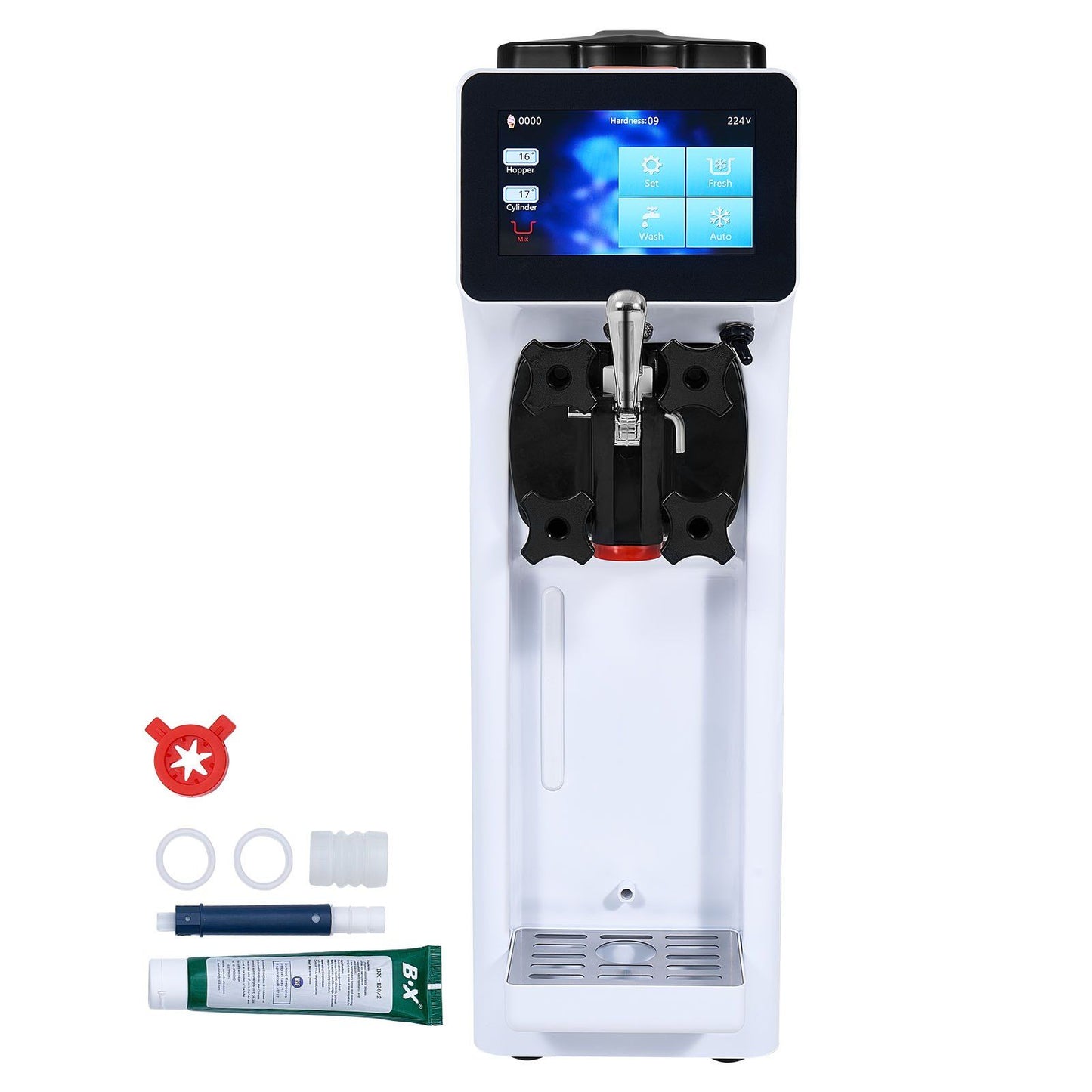 VEVOR Commercial Ice Cream Machine, 10.6 QT/H Yield, 1000W Single Flavor Countertop Soft Serve Ice Cream Maker, 4L Hopper 1.6L Cylinder, Touch Screen Auto Clean Pre-cooling, for Restaurant Snack Bar - Discount Msrp