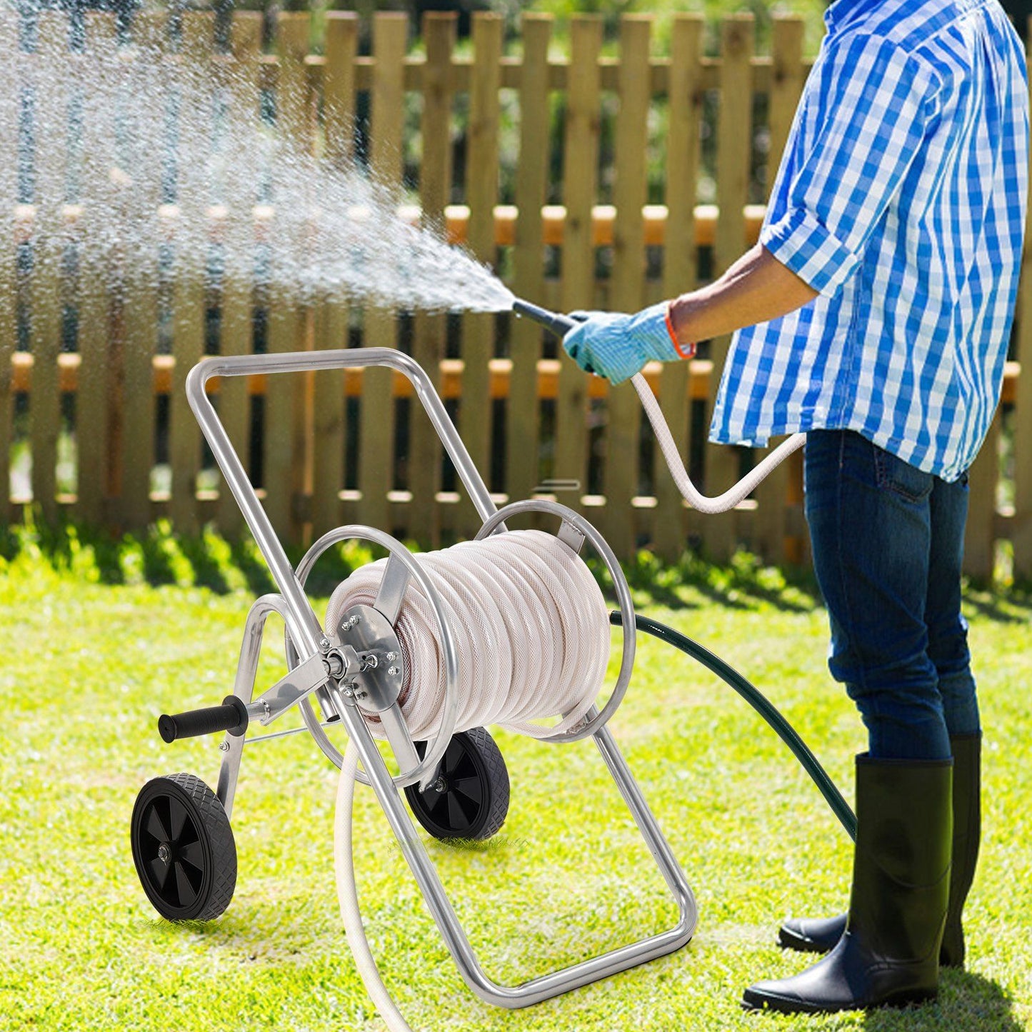 VEVOR Hose Reel Cart, Hold Up to 175 ft of 5/8'' Hose (Hose Not Included), Garden Water Hose Carts Mobile Tools with Wheels, Heavy Duty Powder-coated Steel Outdoor Planting for Garden, Yard, Lawn - Discount Msrp