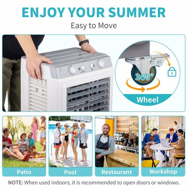 3 in 1 Portable Evaporative Cooler,Indoor,Outdoor,2353CFM Personal Air Cooler,7.9 Gal Large Water Tank & Scroll Casters, 4 Ice Packs,White, Manual control - Discount Msrp