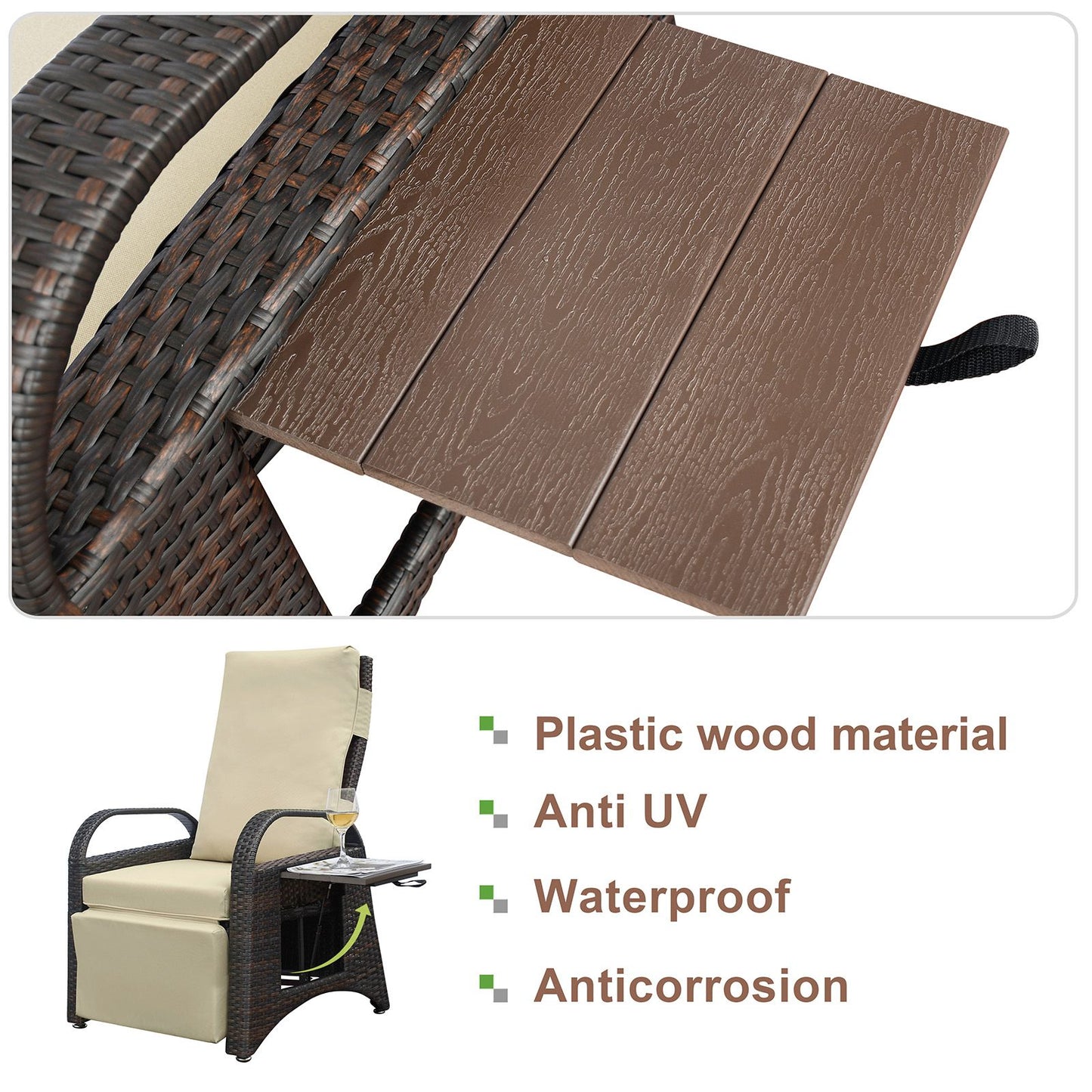 Outdoor Adjustable Wicker Recliner with Flip Table - Discount Msrp