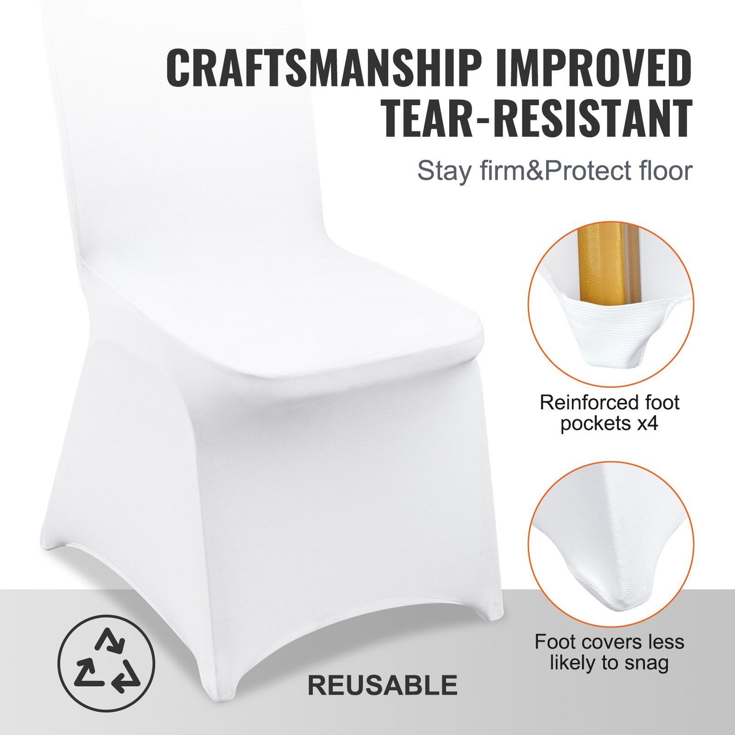 VEVOR Stretch Spandex Folding Chair Covers, Universal Fitted Chair Cover, Removable Washable Protective Slipcovers, for Wedding, Holiday, Banquet, Party, Celebration, Dining (50PCS White) - Discount Msrp