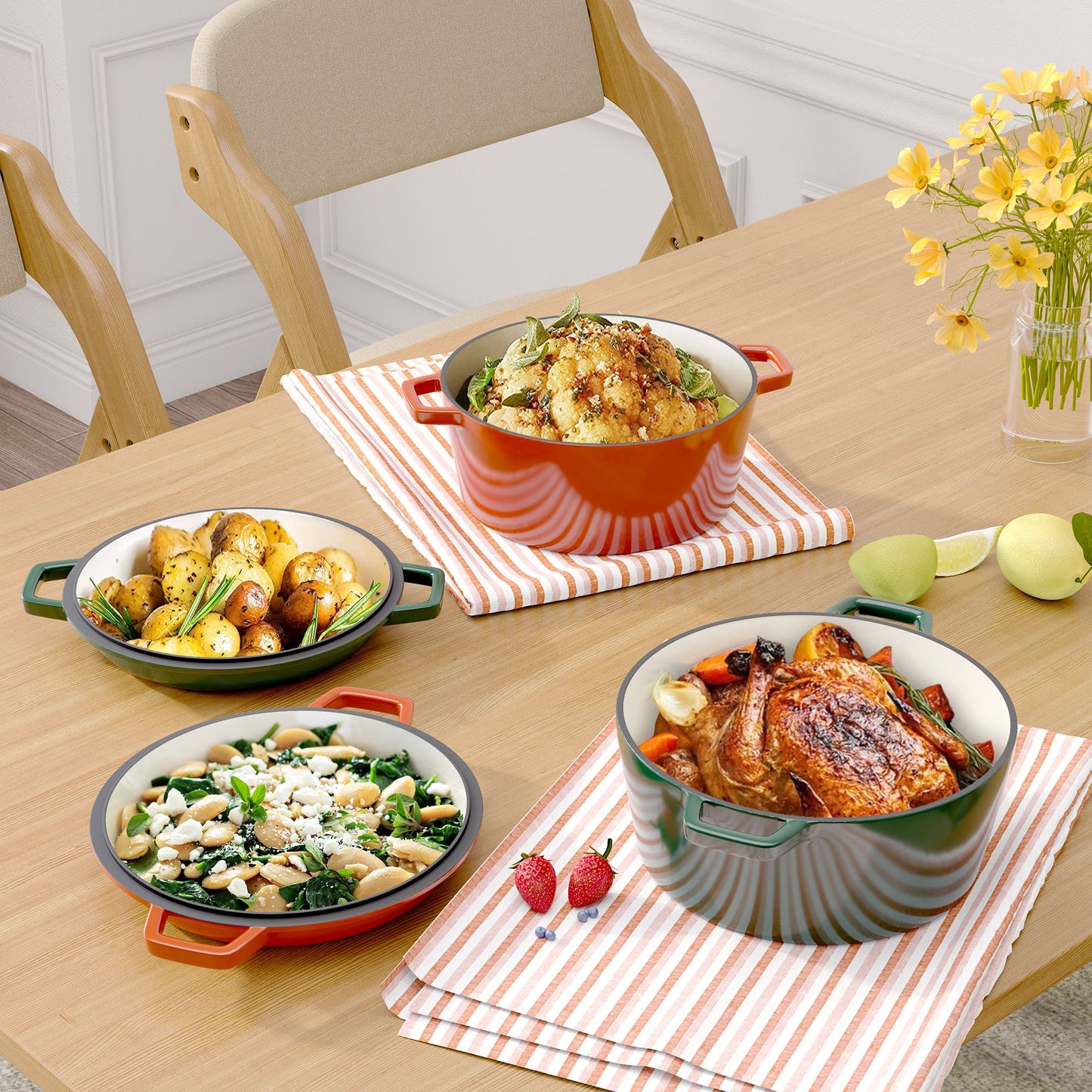Enameled Cast Iron Dutch Oven with Serving Lid + ENCLOSED THERMAL CIRCLE Design - Discount Msrp