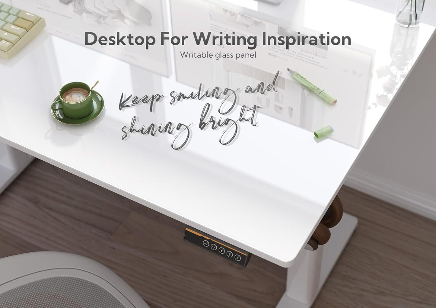 48 Inch Electric White Glass Standing Desk, Adjustable Height ,Quick Install Home Office Computer Desk, Stand Up Desk, - Discount Msrp