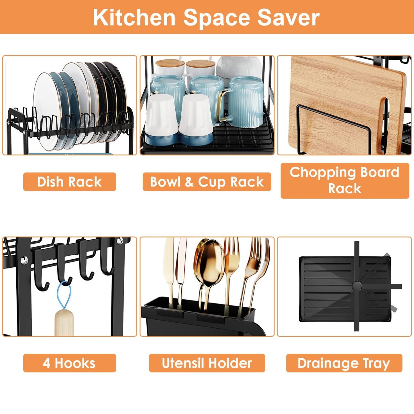2-Tier Dish Drying Rack for Kitchen Counter Space Saving Rustproof Dish Rack with Drainboard Detachable Kitchen Drainer Organizer Set - Discount Msrp