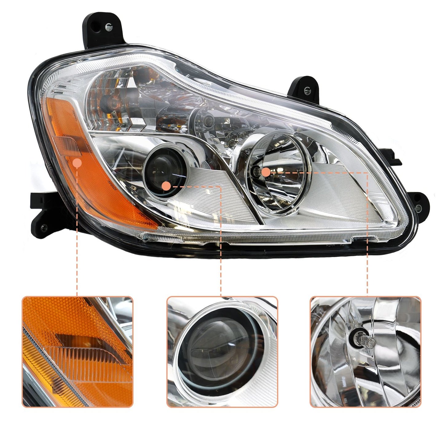 Headlight Assembly Fit for Kenworth T680 2013-2021, Headlights Headlamps, Right/Passenger Side(White) - Discount Msrp