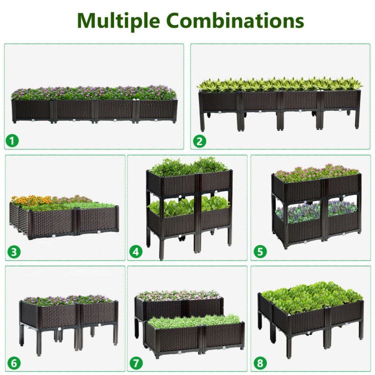 Set of 4 Elevated Flower Vegetable Herb Grow Planter Box - Discount Msrp