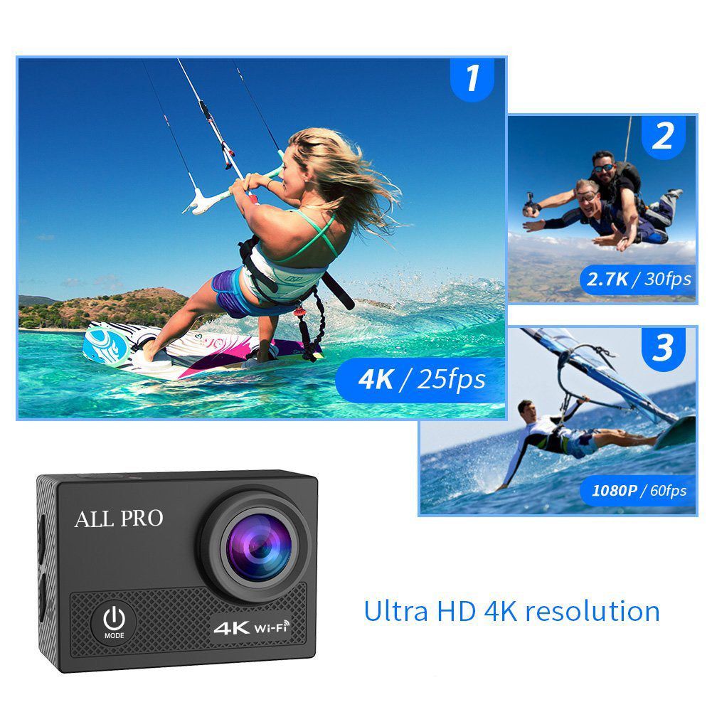 4K Action Pro Waterproof All Digital UHD WiFi Camera + RF Remote And Accessories - Discount Msrp