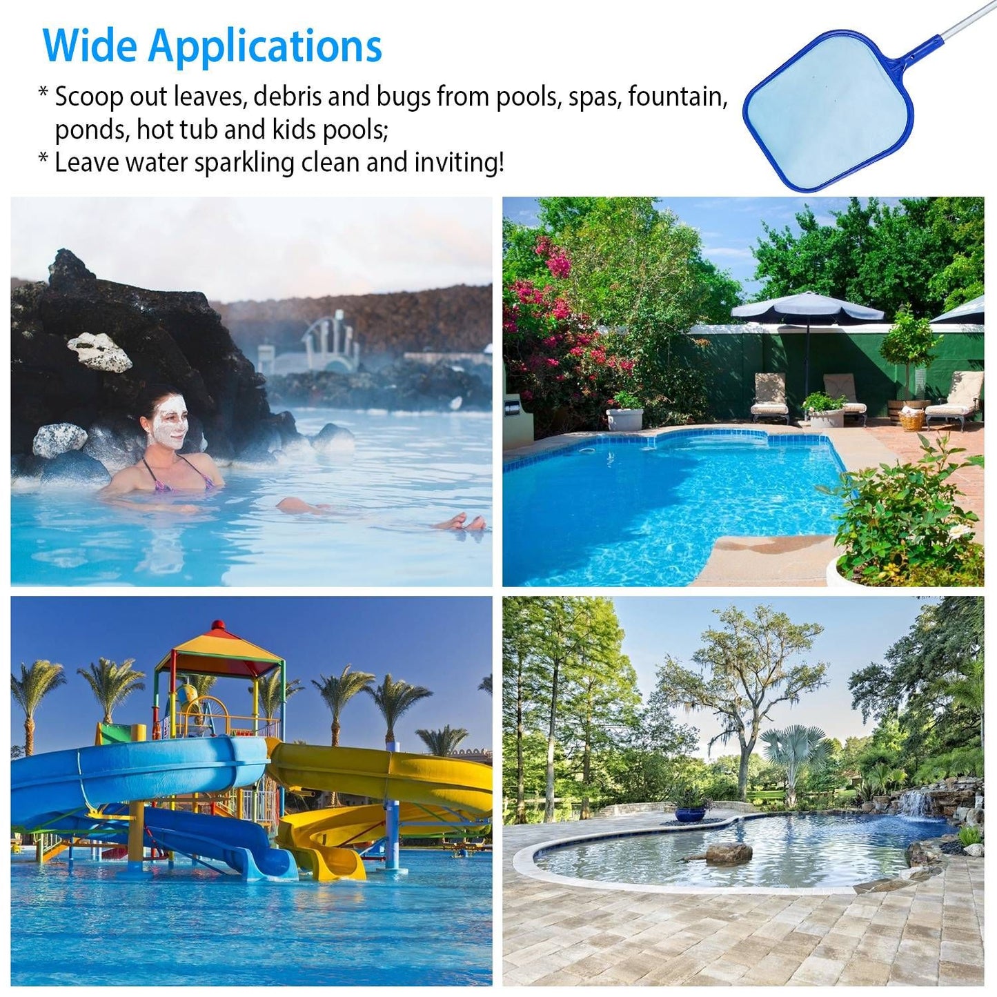 Swimming Pool Telescopic Leaf Net Skimmer Rake with Adjustable Aluminum Pole and Nylon Medium Fine Mesh for Cleaning Swimming Pools, Hot Tubs, Spas and Fountains - Discount Msrp