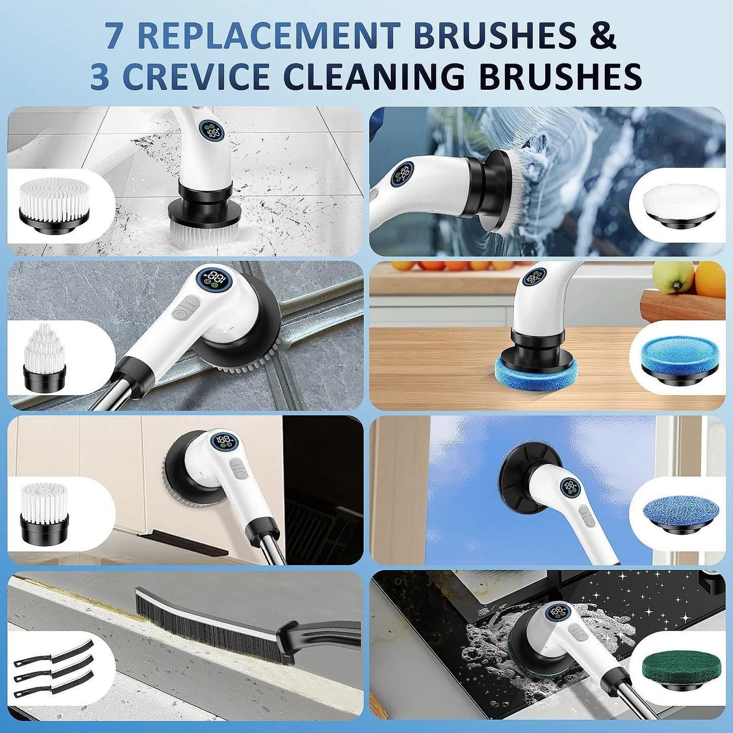 Electric Spin Scrubber,Cordless Cleaning Brush, Extendable Handle, 7 Replaceable Heads,White - Discount Msrp