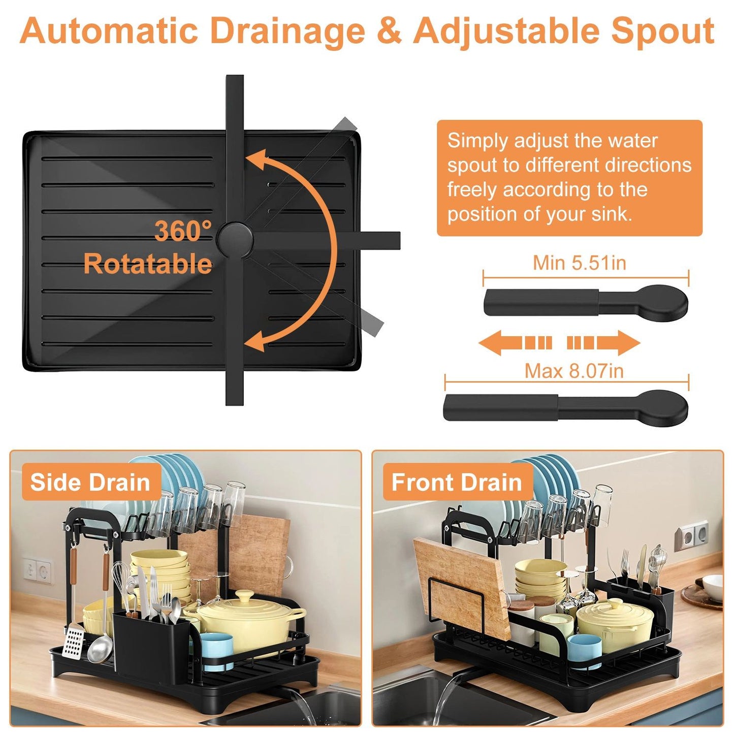 2-Tier Dish Drying Rack for Kitchen Counter Space Saving Rustproof Dish Rack with Drainboard Detachable Kitchen Drainer Organizer Set - Discount Msrp