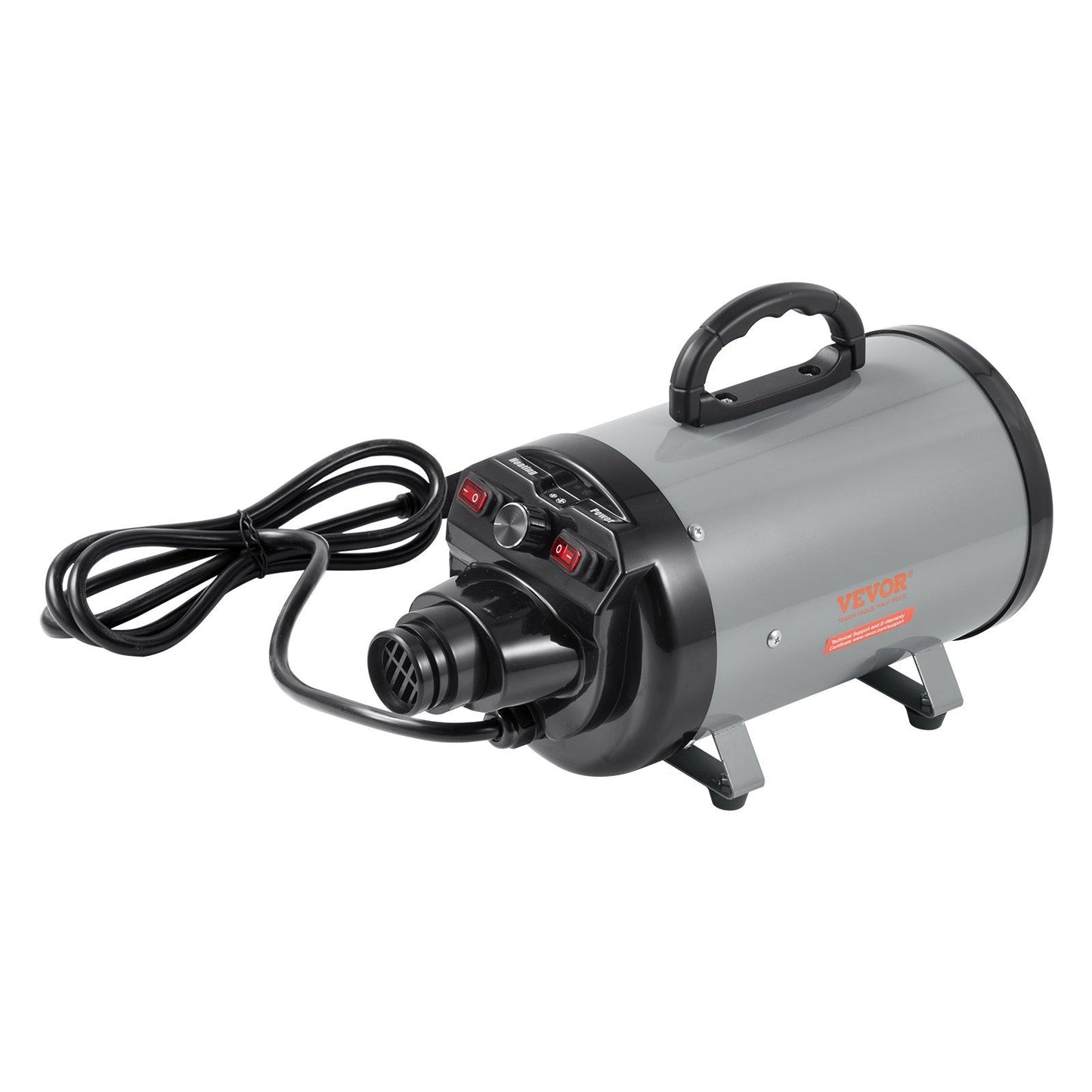 VEVOR Dog Dryer, 2800W/4.3HP Dog Blow Dryer, Pet Grooming Dryer with Adjustable Speed and Temperature Control, Pet Hair Dryer with 4 Nozzles and Extendable Hose, Grey and Black - Discount Msrp
