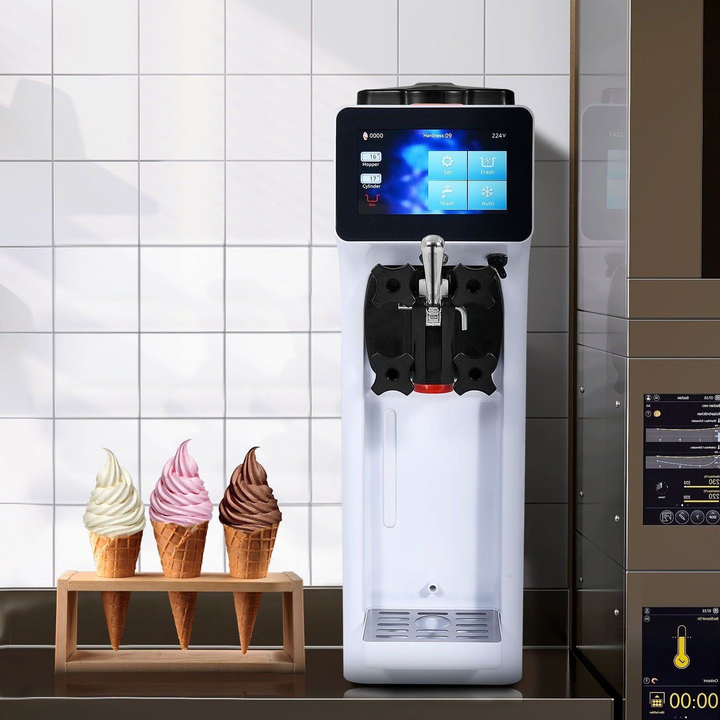 VEVOR Commercial Ice Cream Machine, 10.6 QT/H Yield, 1000W Single Flavor Countertop Soft Serve Ice Cream Maker, 4L Hopper 1.6L Cylinder, Touch Screen Auto Clean Pre-cooling, for Restaurant Snack Bar - Discount Msrp
