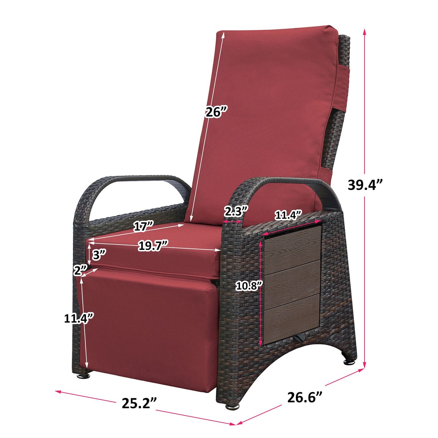 Outdoor Adjustable Wicker Recliner with Flip Table - Discount Msrp