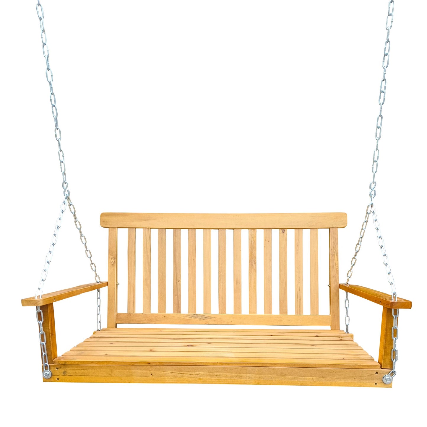 Front Porch Swing with Armrests, Wood Bench Swing with Hanging Chains,for Outdoor Patio ,Garden Yard, porch, backyard, or sunroom,Easy to Assemble,teak - Discount Msrp