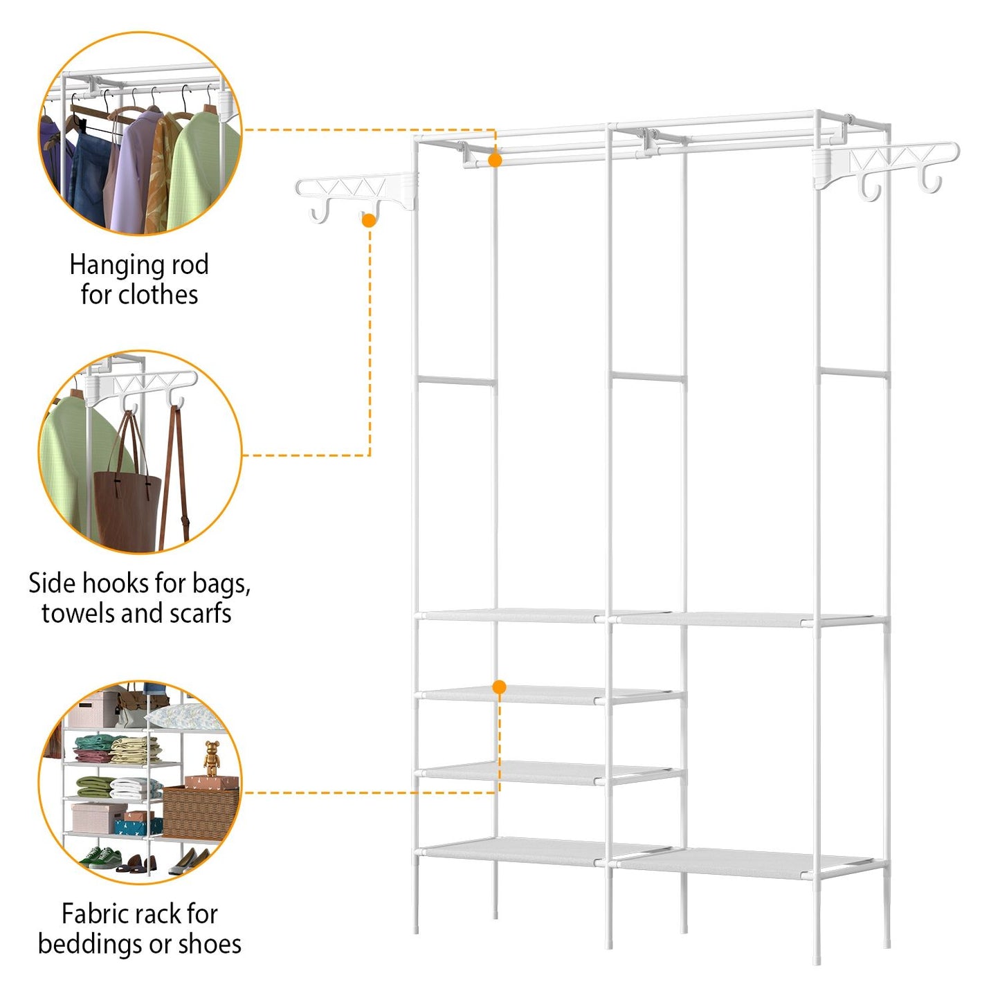 Metal Garment Rack Shoe Clothing Organizer Shelves Freestanding Multifunctional Clothes Wardrobe - Discount Msrp