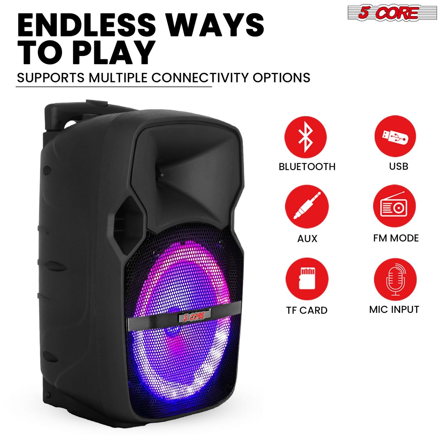 5 Core 10 inch PA Portable Bluetooth Party Speaker Karaoke Boombox + 2 Wireless Mics : ACTIVE HOME 10 2-MIC - Discount Msrp