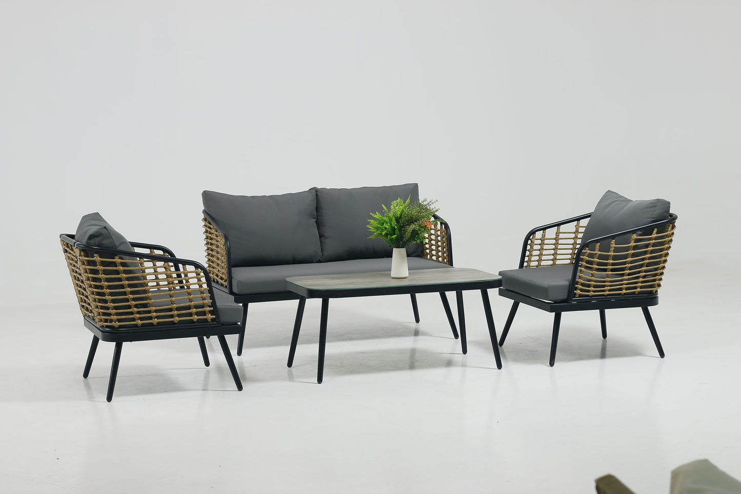 4 Pieces Patio Furniture Set, PE Rattan Wicker 4 Pcs Outdoor Sofa Set w/Washable Cushion and Tempered Glass Tabletop, Conversation Furniture for Garden Poolside Balcony - Discount Msrp