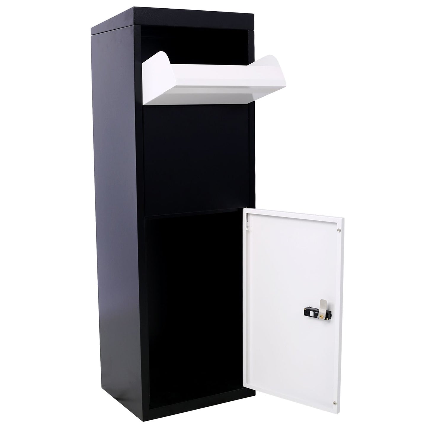 Package Delivery Box, 14'' x 11.3'' x 42'', Galvanized Steel Parcel Mailbox w/Code Lock & Mounting Hardware, for Outdoor Porch, Curbside, Black and White - Discount Msrp
