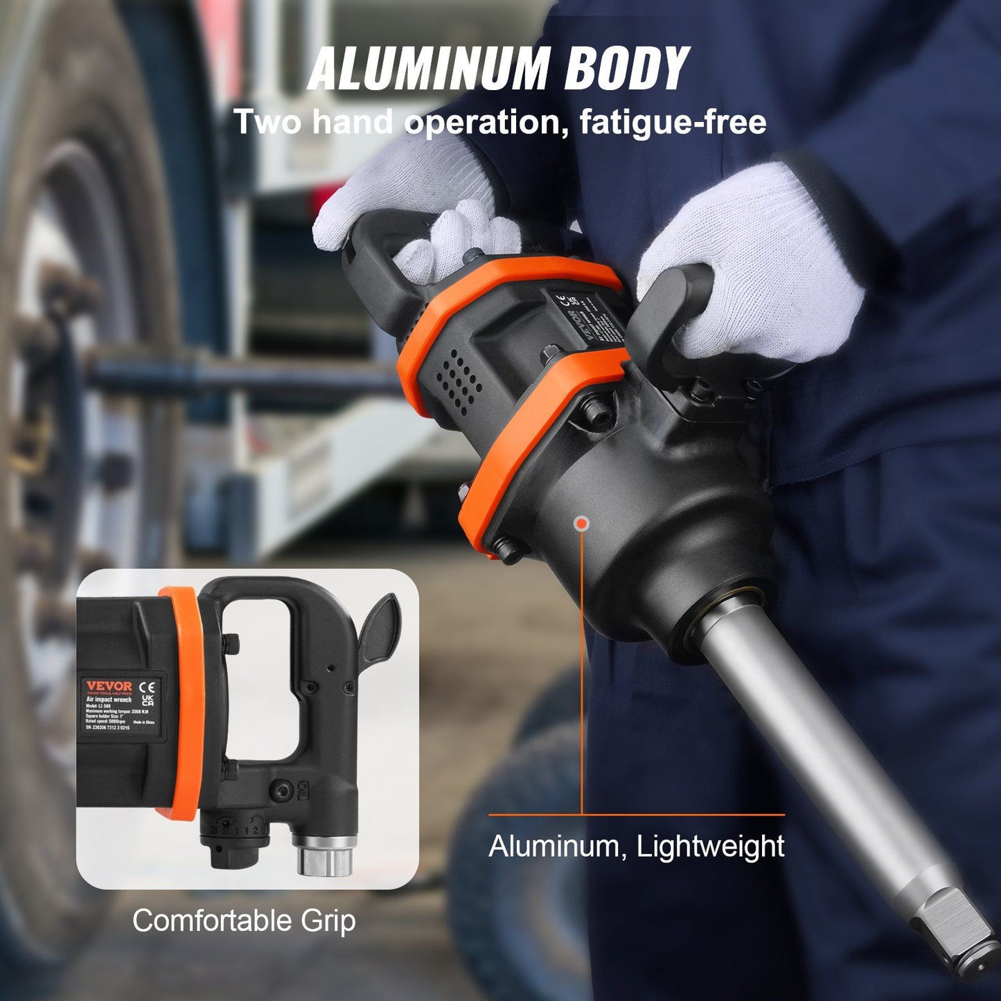 VEVOR 1 Inch Air Impact Wrench, Up to 3160 ft-lbs High Reverse Torque Output 1" Pneumatic Impact Gun w/ 8 Inch Extended Anvil & Carrying Case for Heavy Duty Repairs and Maintenance - Discount Msrp