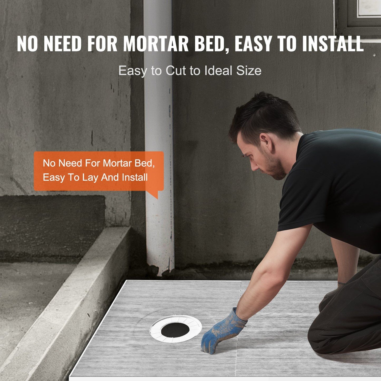 VEVOR Shower Curb Kit, 60"x38" Shower Pan Kit with 6.3" Offset Drain, Lightweight EPS Shower Installation Kits with 2 Waterproof Cloths, Shower Pan Slope Sticks Fit for Bathroom - Discount Msrp