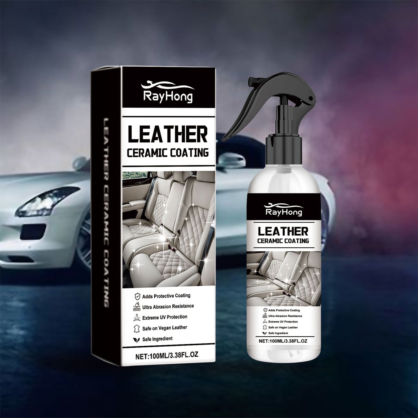 Rayhong Automotive Leather Ceramic Coating Spray, Leather Refurbishment Decontamination Brightening Maintenance Cleaning And Polishing Spray - Discount Msrp
