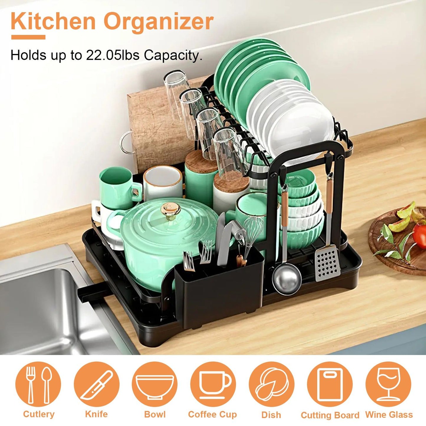 2-Tier Dish Drying Rack for Kitchen Counter Space Saving Rustproof Dish Rack with Drainboard Detachable Kitchen Drainer Organizer Set - Discount Msrp