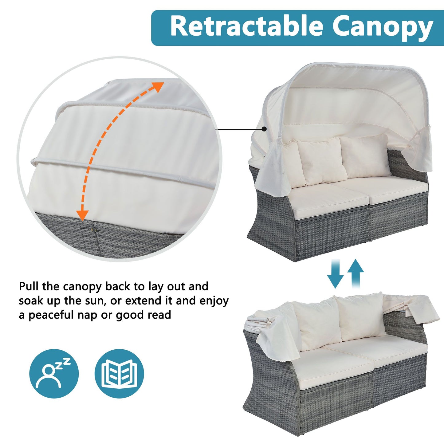 Outdoor Patio Furniture Set Daybed Sunbed with Retractable Canopy Conversation Set Wicker Furniture - Discount Msrp