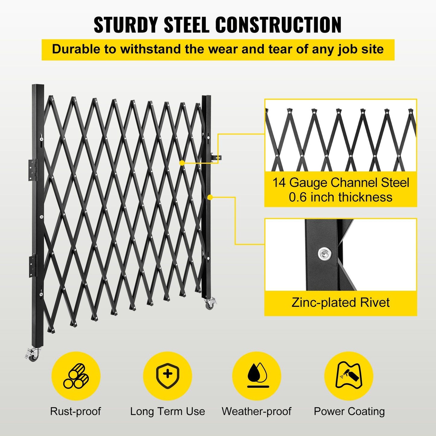 VEVOR Single Folding Security Gate, 7.1' H x 7.1' W (85 x 85 inch)Folding Door Gate, Steel Accordion Security Gate, Flexible Expanding Security Gate, 360° Rolling Barricade Gate, Scissor Gate - Discount Msrp