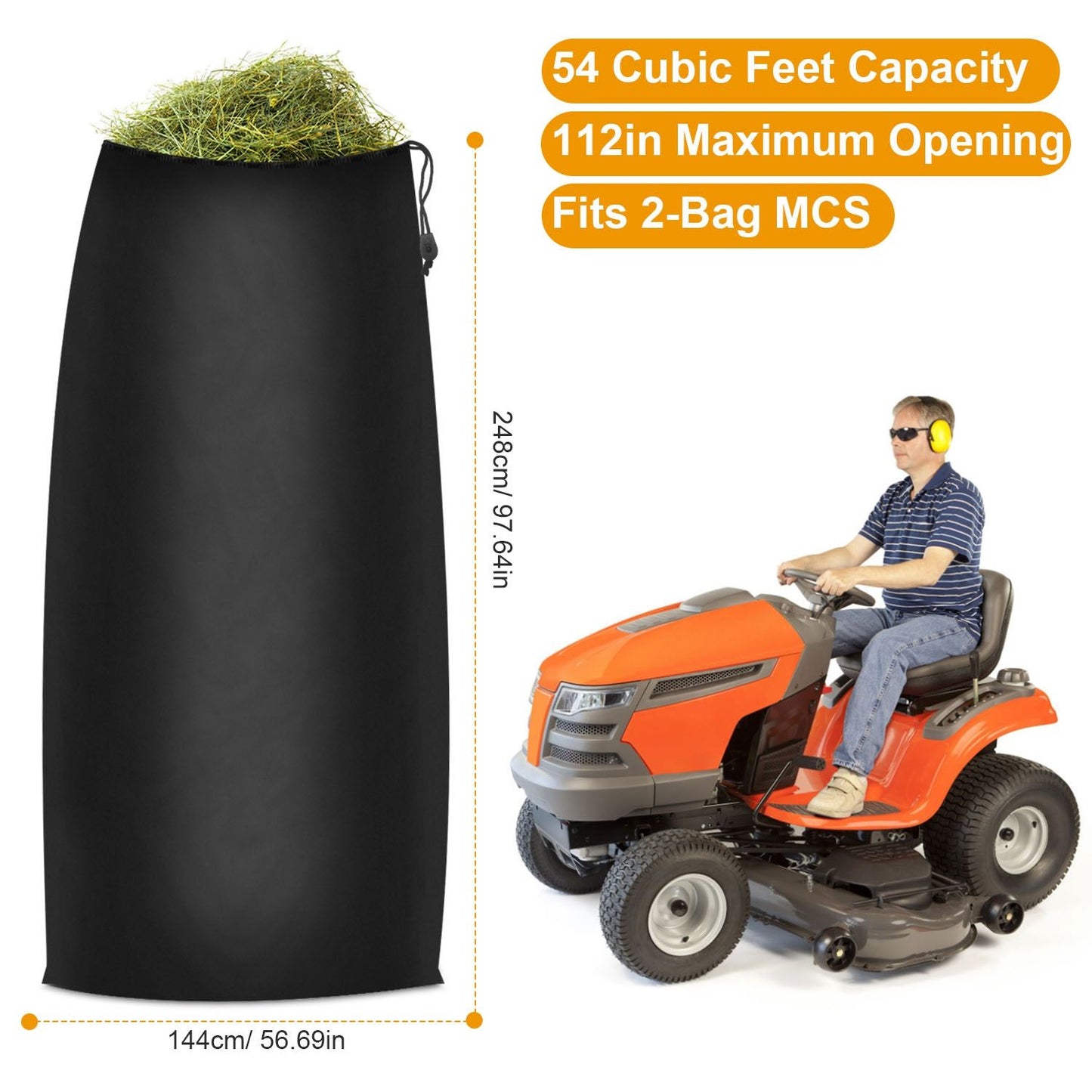 Lawn Tractor Leaf Bag 54 Cubic Feet Standard Garden Waste Collection Bag with 112in Opening - Discount Msrp