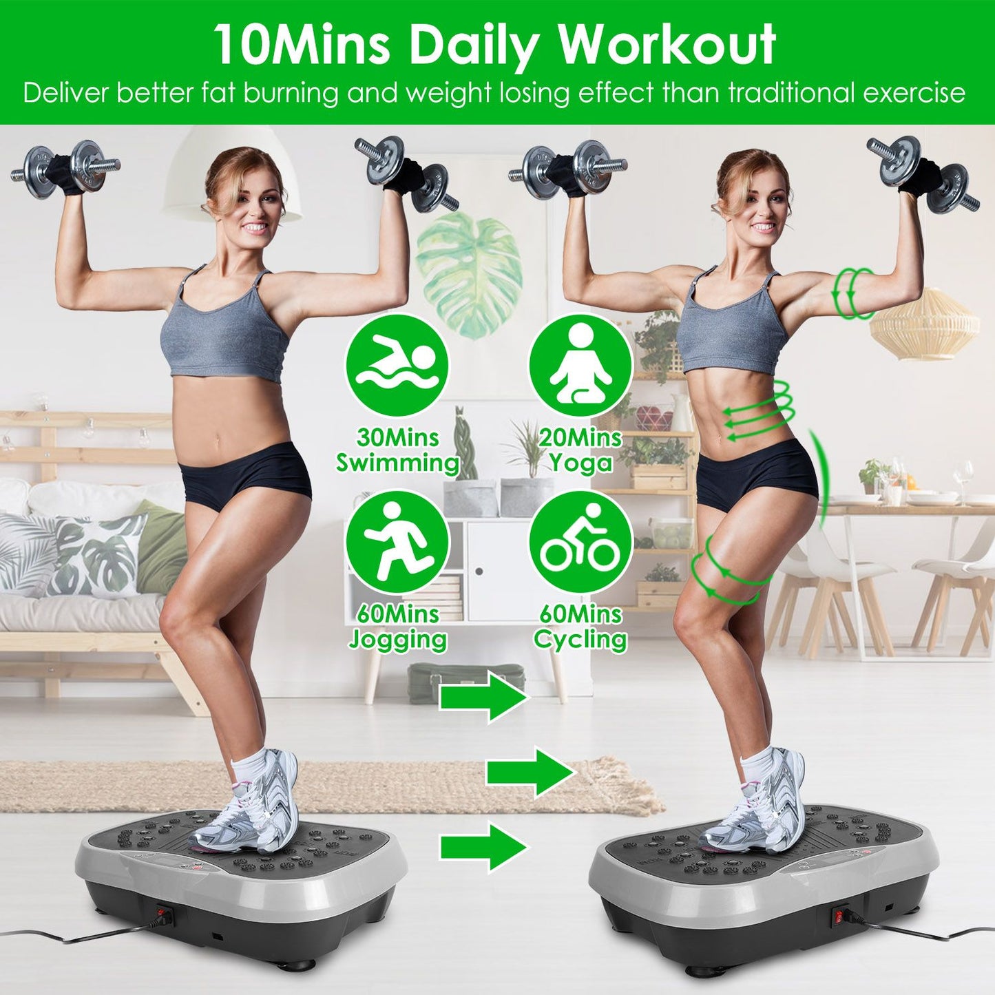 Vibration Exercise Machine With Resistant Bands Remote Control Whole Body Vibration Platform Workout Equipment Home Fitness Training Equipment For Weight Loss Fat Burner - Discount Msrp