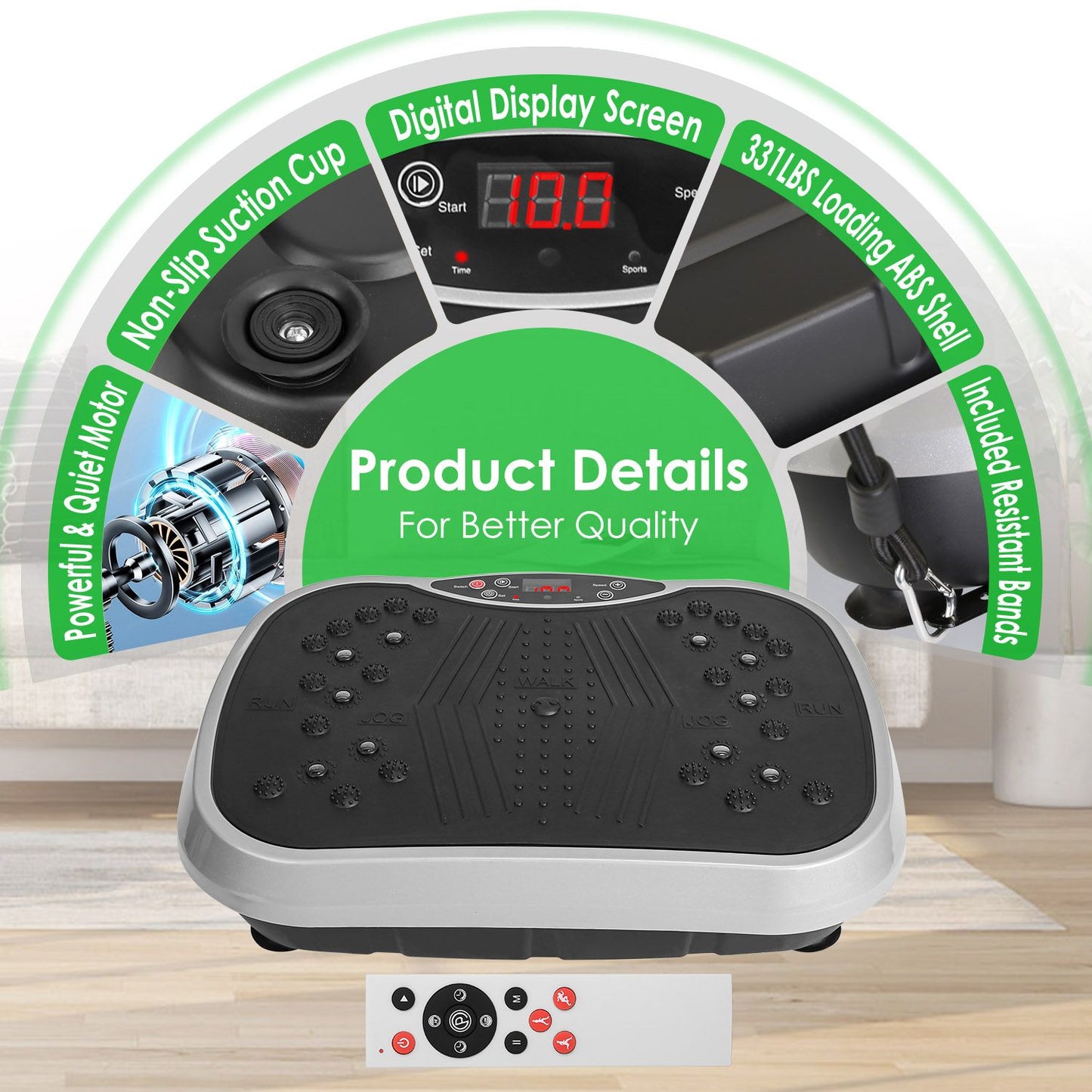 Vibration Exercise Machine With Resistant Bands Remote Control Whole Body Vibration Platform Workout Equipment Home Fitness Training Equipment For Weight Loss Fat Burner - Discount Msrp