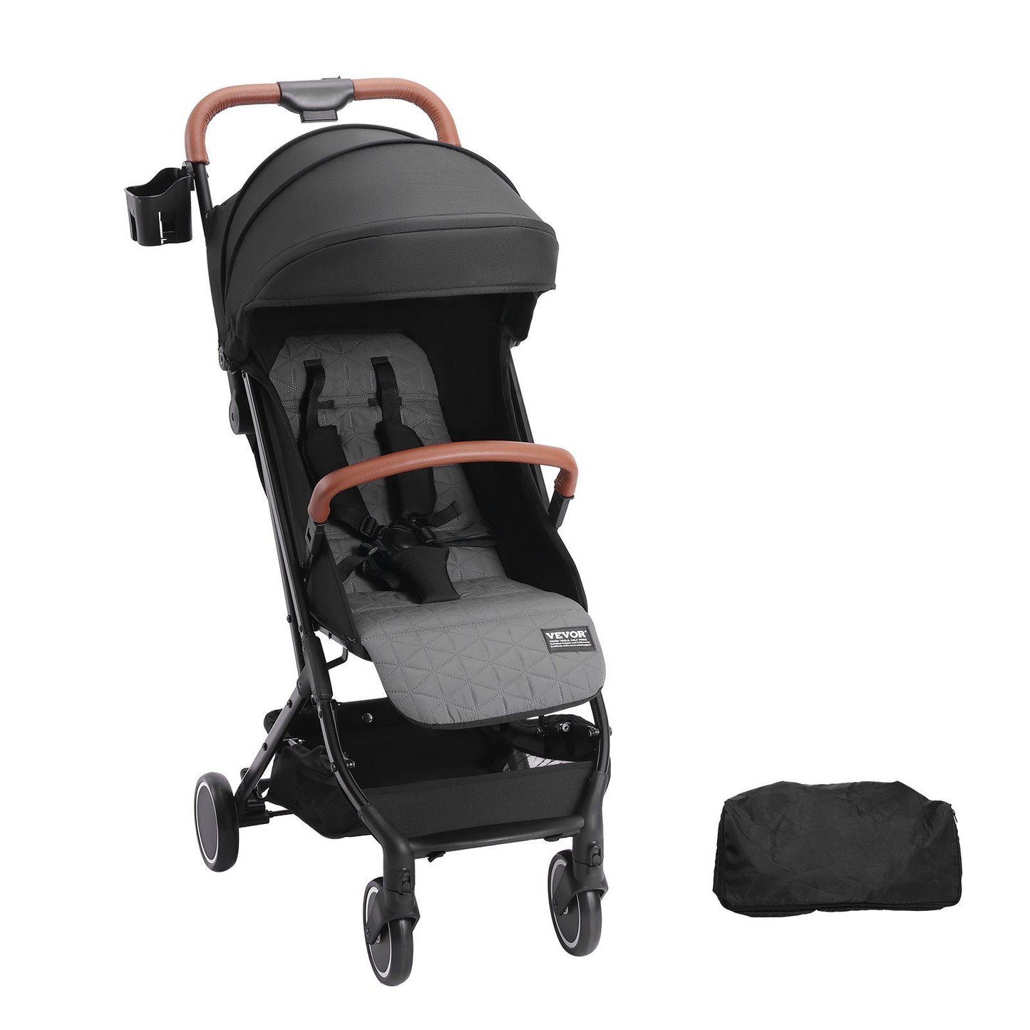 VEVOR Standard Baby Infant Stroller, Toddler Stroller with 95°-150° Adjustable Backrest & & 0/90°Adjustable Footrest & One-click Folding, Newborn Stroller with Cup Holder and Carry Bag, Black - Discount Msrp