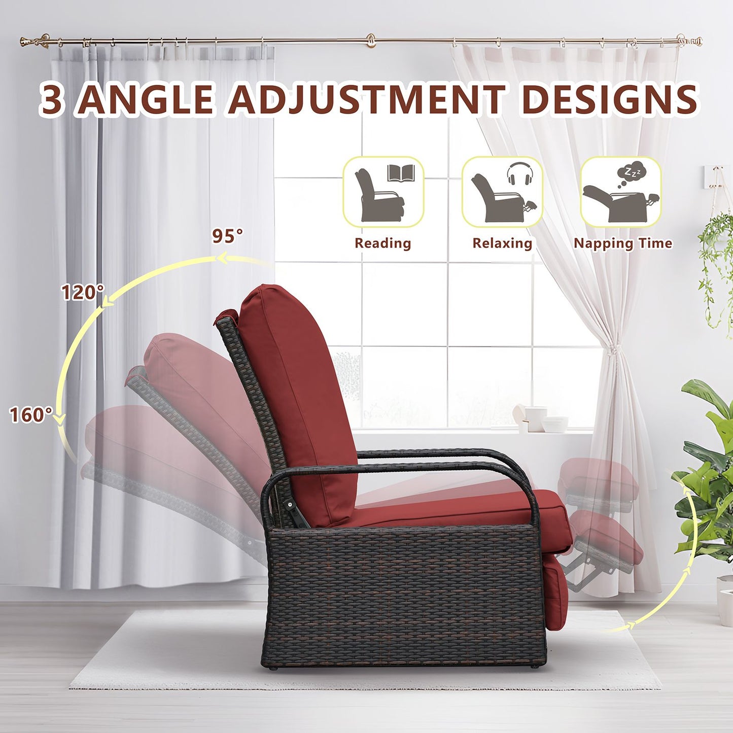 Outdoor Recliner Chair; Automatic Adjustable Wicker Lounge Recliner Chair with 5.12'' Thicken Cushion - Discount Msrp