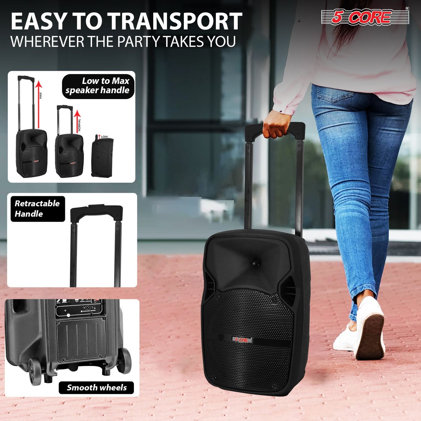 5 Core 10 inch PA Portable Bluetooth Party Speaker Karaoke Boombox + 2 Wireless Mics : ACTIVE HOME 10 2-MIC - Discount Msrp