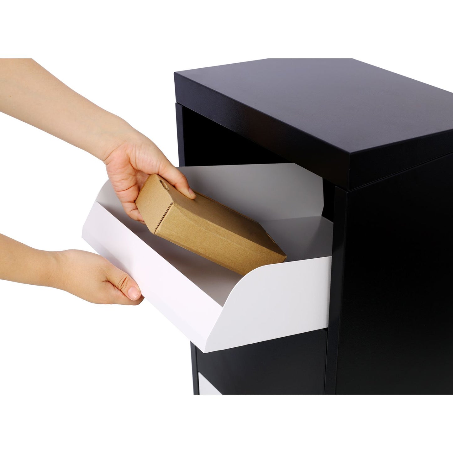 Package Delivery Box, 14'' x 11.3'' x 42'', Galvanized Steel Parcel Mailbox w/Code Lock & Mounting Hardware, for Outdoor Porch, Curbside, Black and White - Discount Msrp