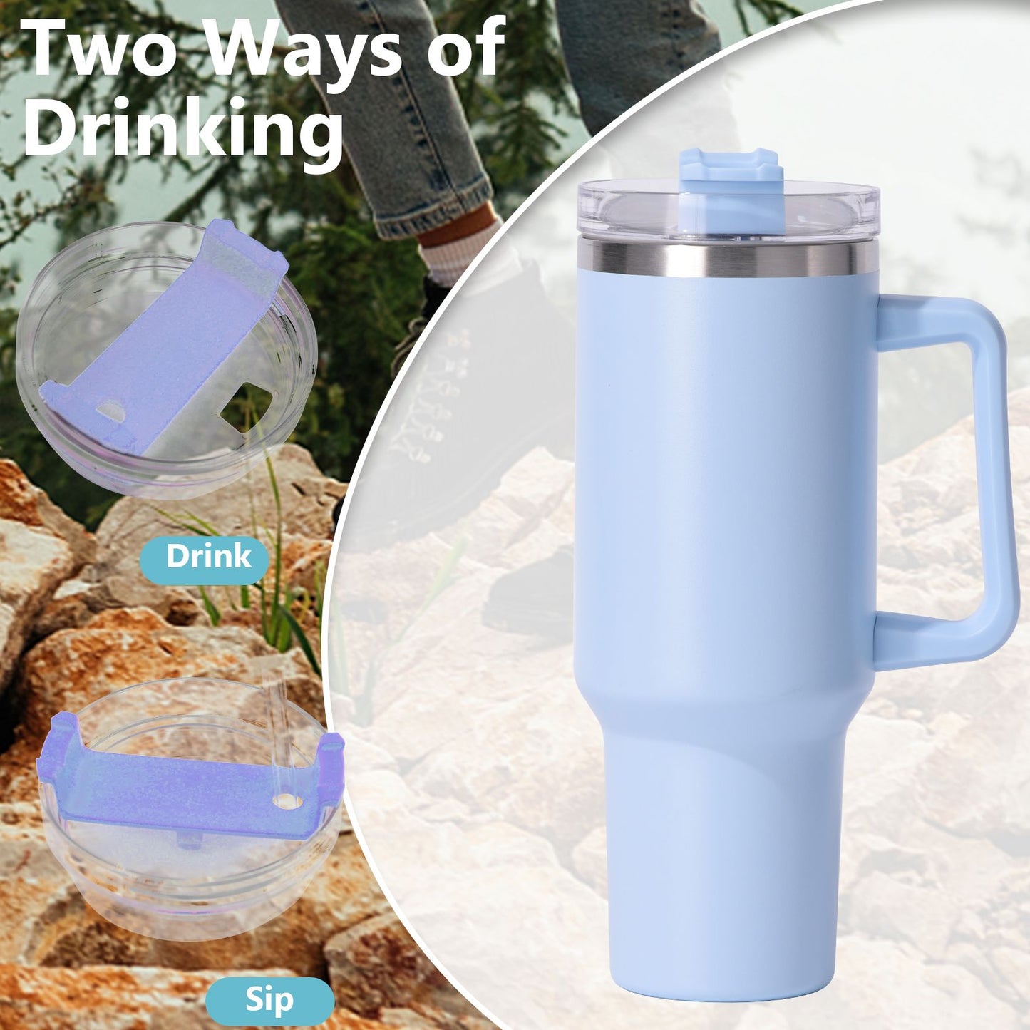 40oz large capacity tumbler, With Handle And Straw Lid, Insulated Reusable Stainless Steel Water Bottles Travel Mug Coffee Cup car cup water cup For Men Women Outdoor Camping Driving, gift - Discount Msrp