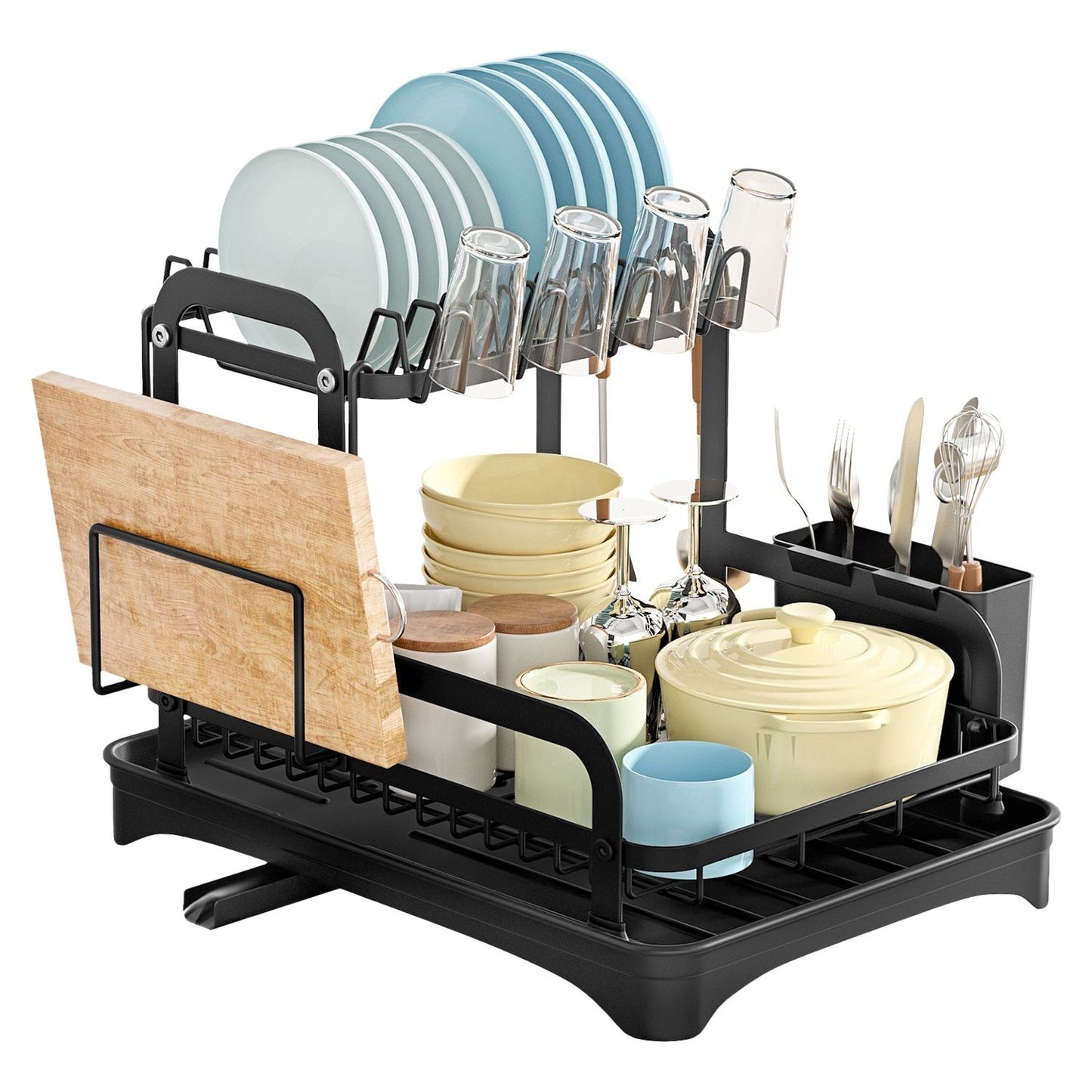 2-Tier Dish Drying Rack for Kitchen Counter Space Saving Rustproof Dish Rack with Drainboard Detachable Kitchen Drainer Organizer Set - Discount Msrp