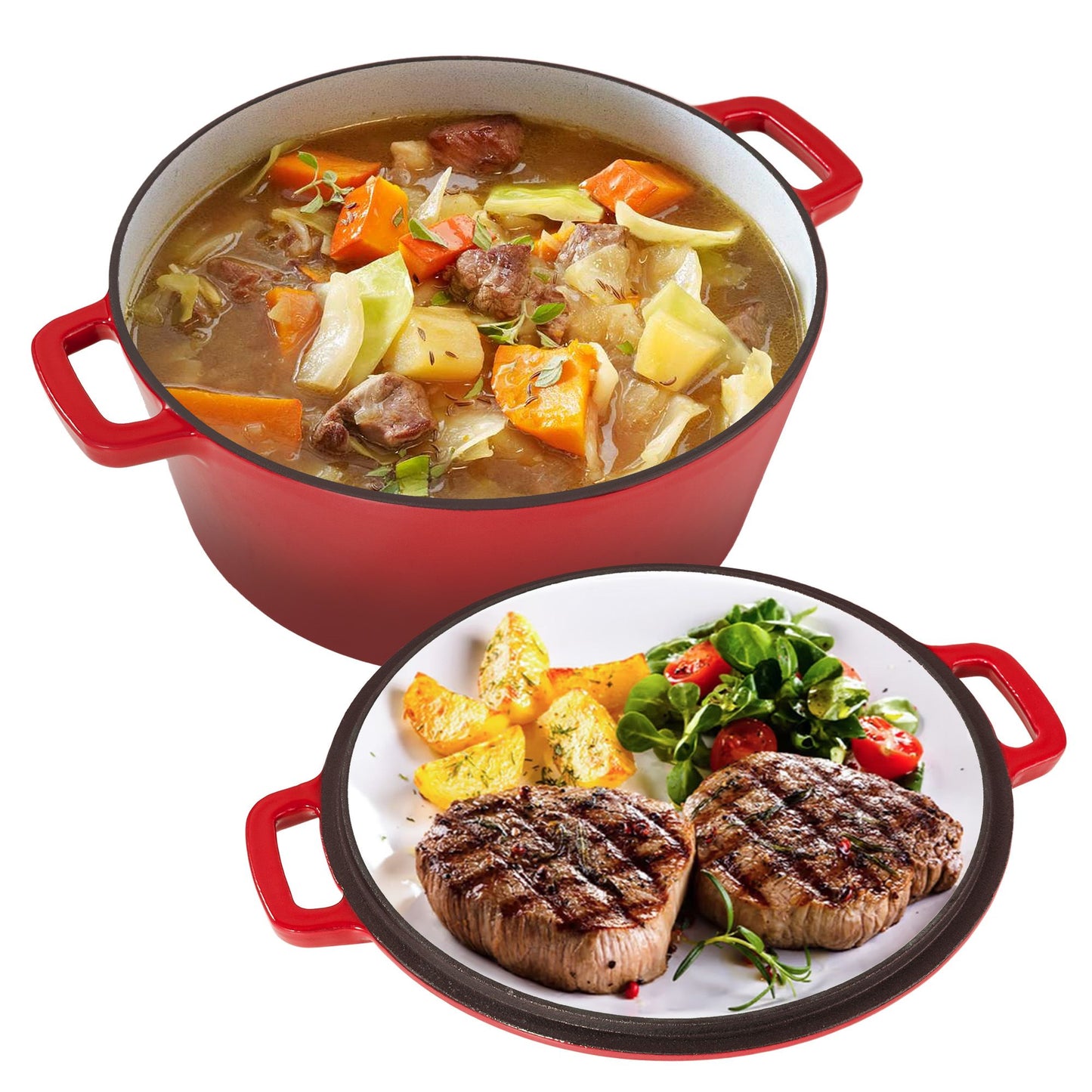 Enameled Cast Iron Dutch Oven with Serving Lid + ENCLOSED THERMAL CIRCLE Design - Discount Msrp