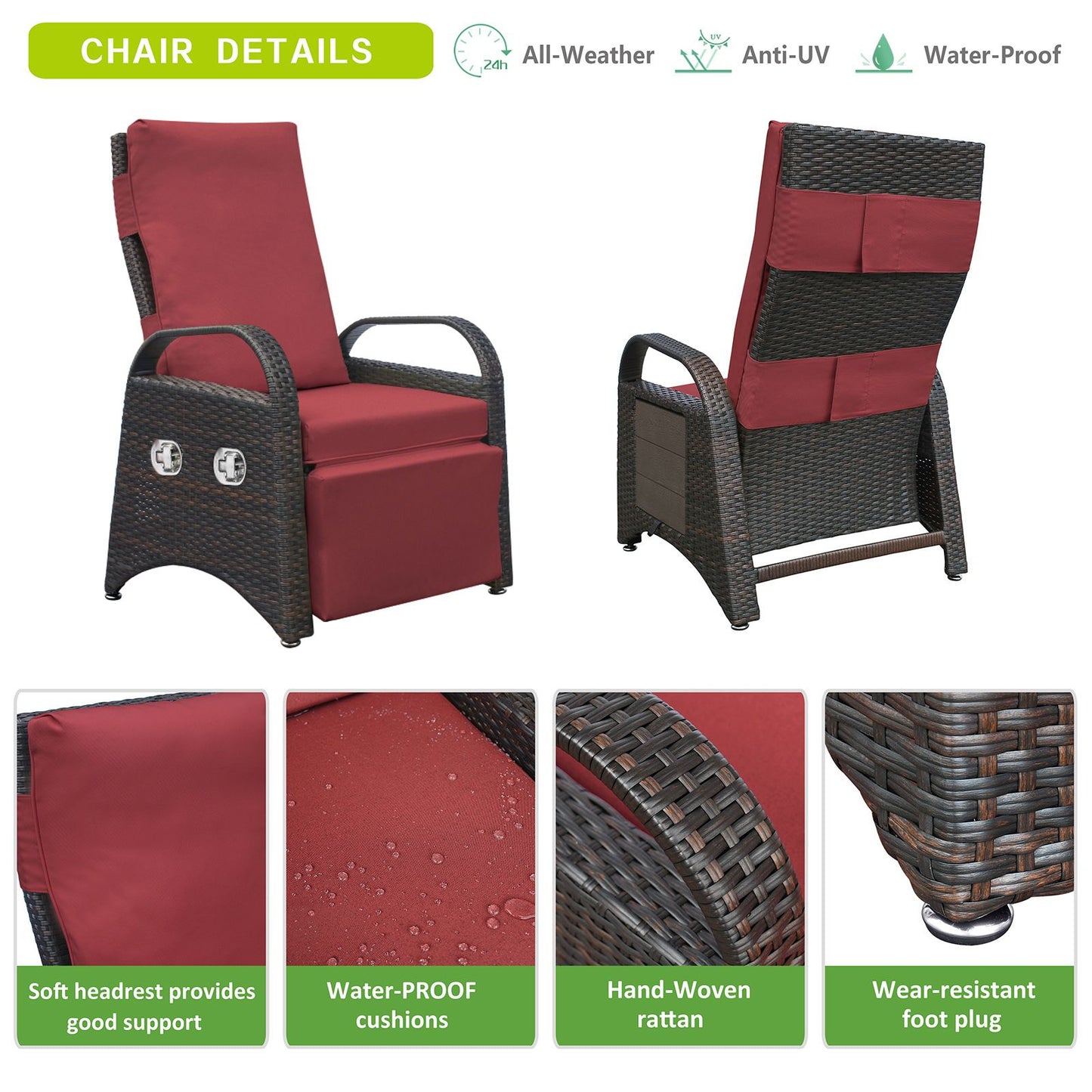Outdoor Adjustable Wicker Recliner with Flip Table - Discount Msrp