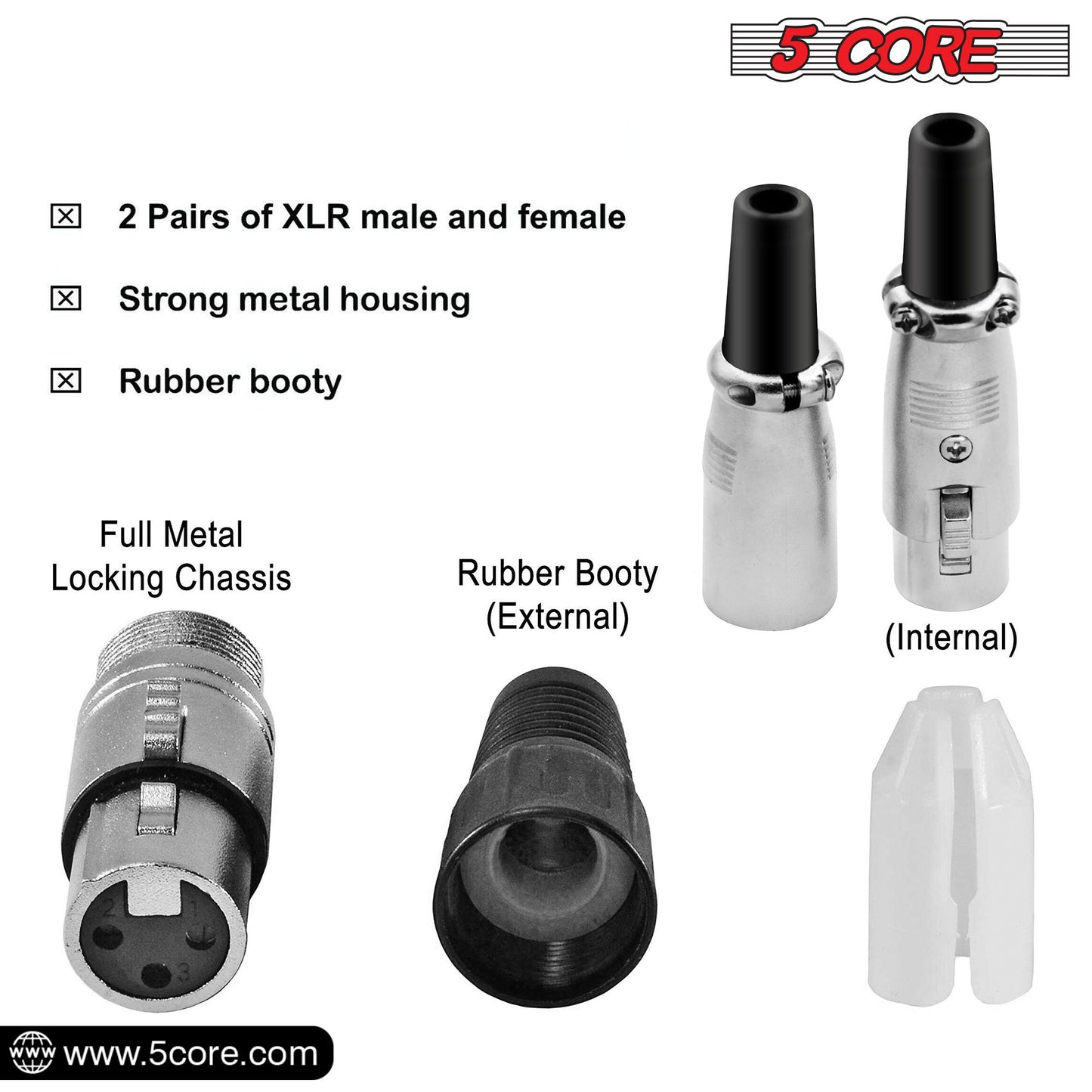 5Core XLR Connector Male Female to 1/4 Audio Jack 3 Pin Secure Mic Plug w Locking Ends - Discount Msrp
