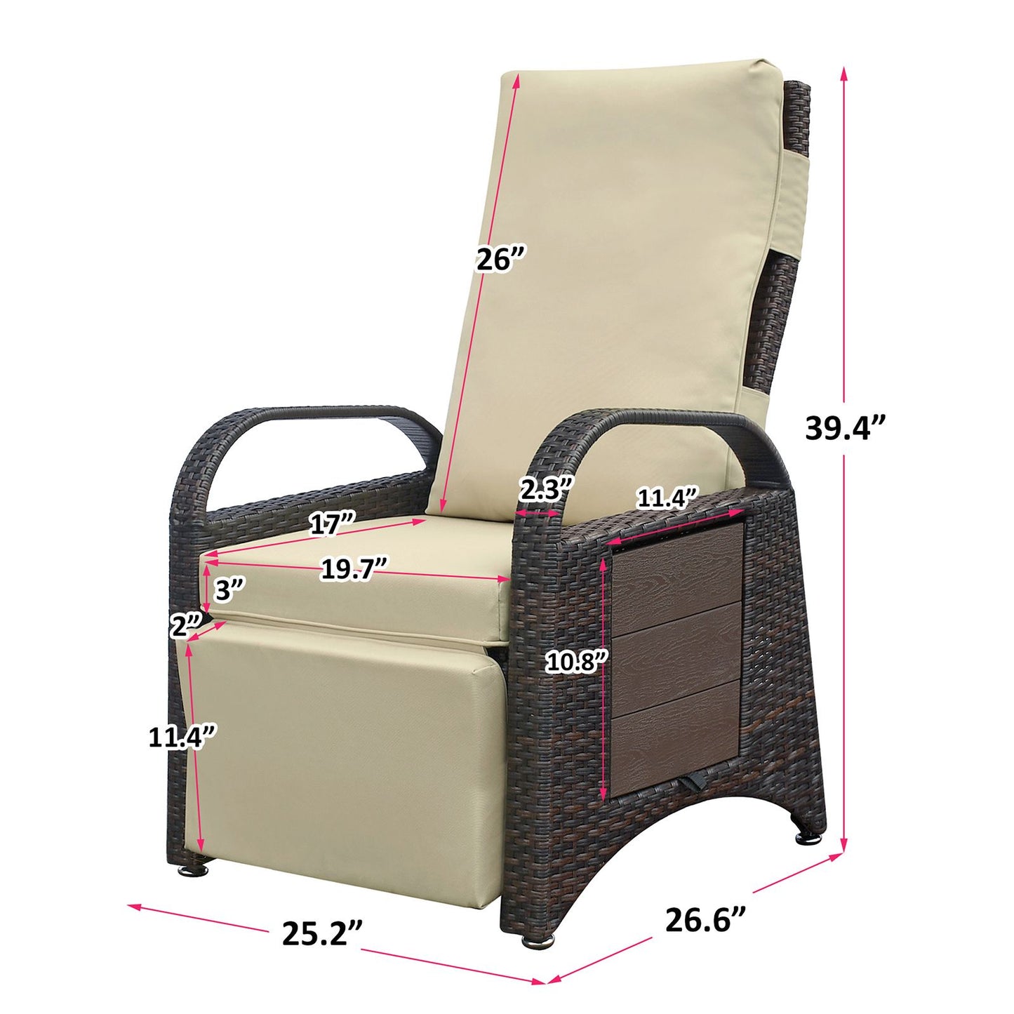 Outdoor Adjustable Wicker Recliner with Flip Table - Discount Msrp