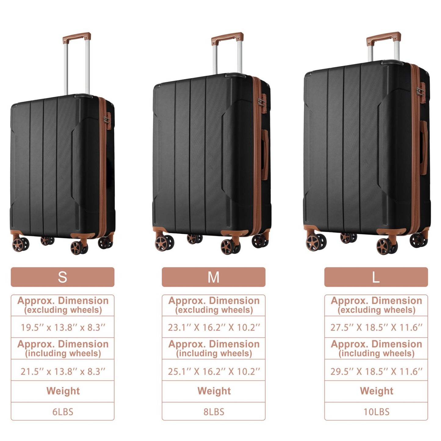 Luggage Sets 3 Piece, Hard shell ABS Lightweight Durable Suitcases with Double Spinner Wheels 20/24/28 Inch (Black Brown) - Discount Msrp