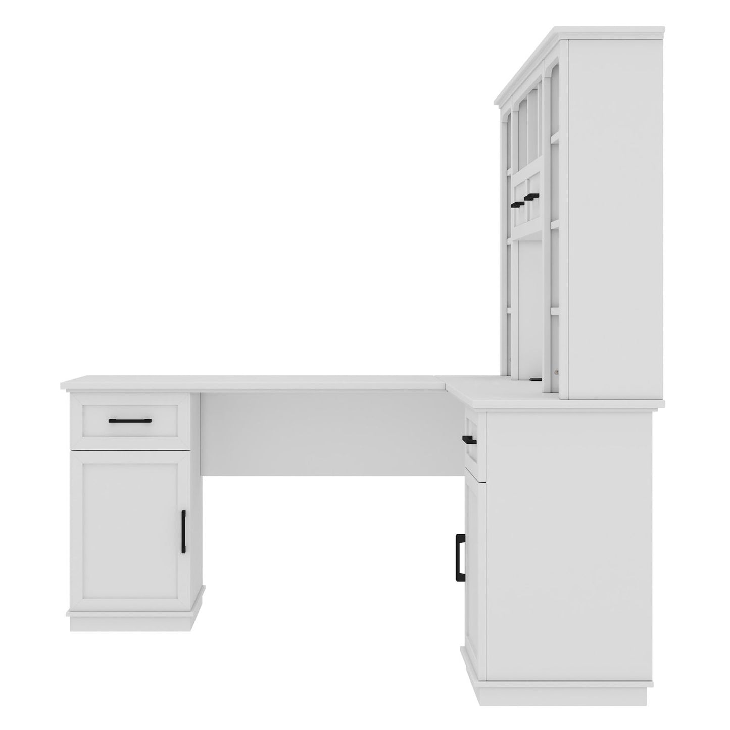 L-Shaped Computer Desk with 2 Cabinets and 2 Drawers, 11 Open Shelves and 1 Right Flip Shelf with Storage, with Power Outlet, for Study, Living Room and Office, White - Discount Msrp