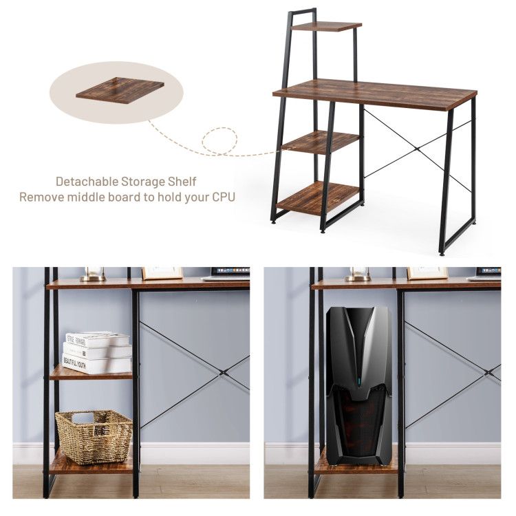 Compact Computer Desk Workstation with 4 Tier Shelves for Home and Office - Discount Msrp