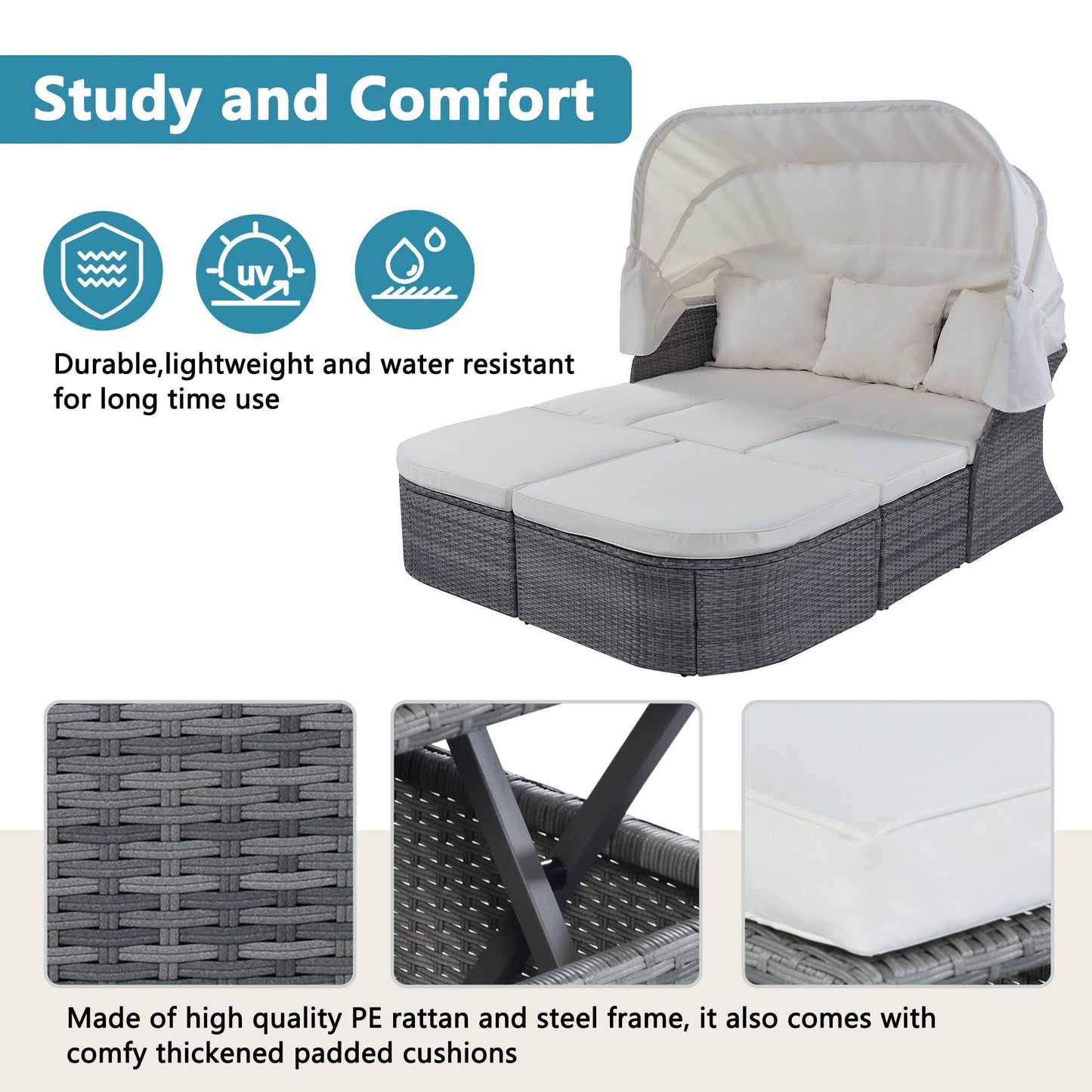 Outdoor Patio Furniture Set Daybed Sunbed with Retractable Canopy Conversation Set Wicker Furniture - Discount Msrp
