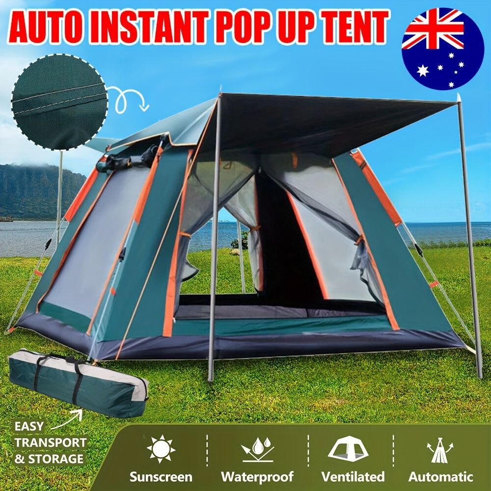 Muti-Person Outdoor Automatic Quick Opening Camping Tent with Mesh Windows. Made of Oxford Fabric, Comes with Portable Bag & Moisture - Proof Mat. Ideal for Family Camping, Fishing, Hunting - Discount Msrp