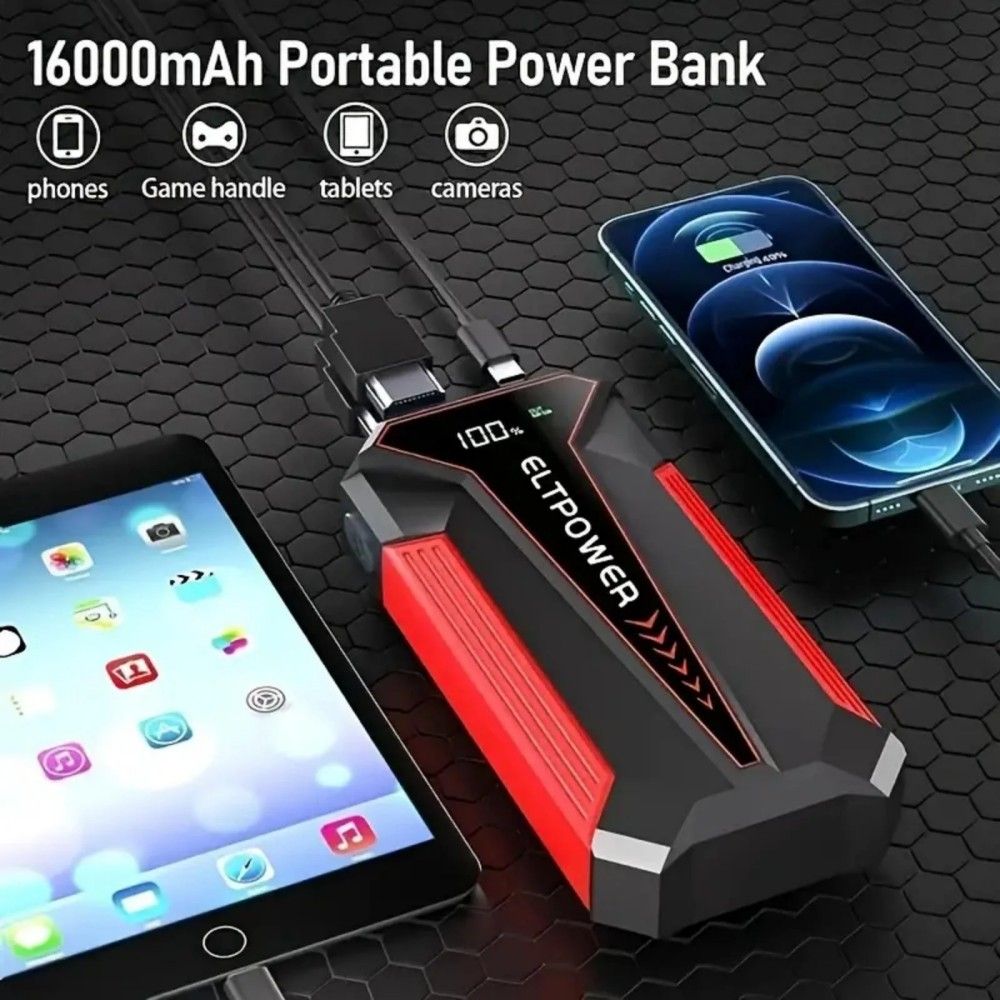 20000mAh Car Battery Jump Starter with Dual USB Quick Charge and LED Light Red - Discount Msrp