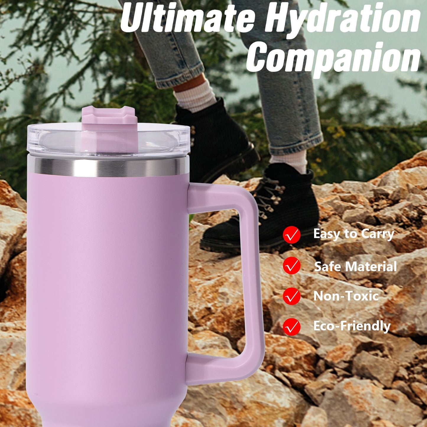 40oz large capacity tumbler, With Handle And Straw Lid, Insulated Reusable Stainless Steel Water Bottles Travel Mug Coffee Cup car cup water cup For Men Women Outdoor Camping Driving, gift - Discount Msrp