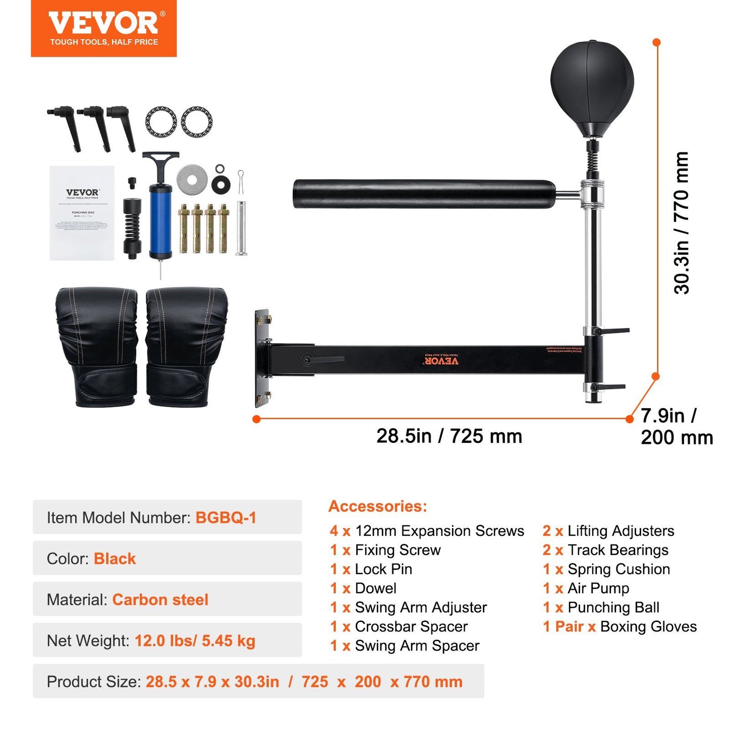 VEVOR Wall Mount Boxing Spinning Bar, Spinning Bar with Punching Ball, Adjustable Boxing Speed Trainer, Reflex Boxing Bar with Gloves, Boxing Training Equipment for Kickboxing, MMA, Fitness - Discount Msrp