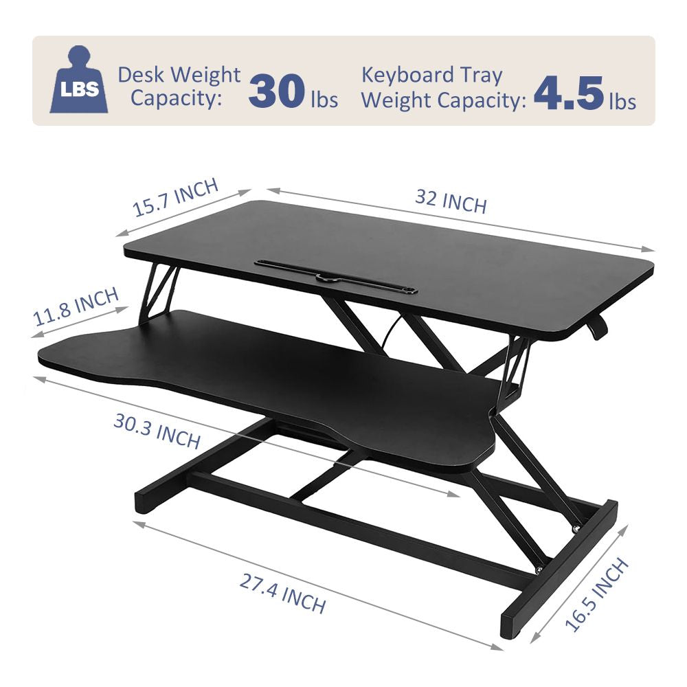 32 Inch Desk Converter, Height Adjustable Sit to Stand Riser, Dual Monitor and Laptop Workstation with Wide Keyboard Tray, Black - Discount Msrp